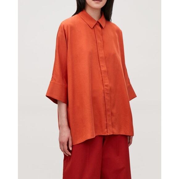 COS Draped Wide-Fit Shirt Blouse Oversized Top 2XL Lagenlook Boxy Preppy Orange - Picture 1 of 14